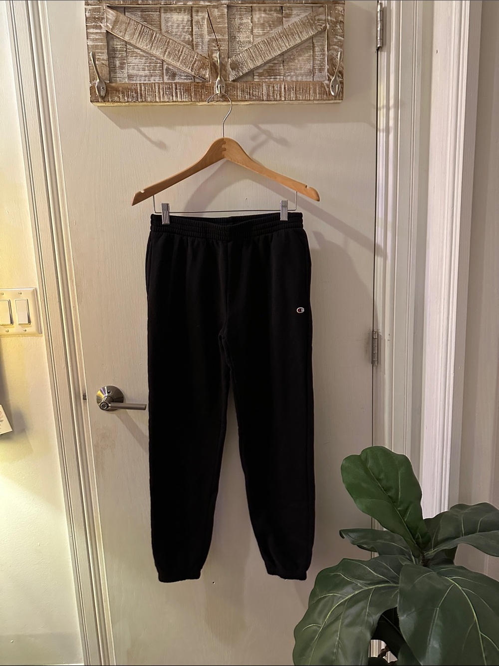 Champion Black Fleece Joggers with Logo